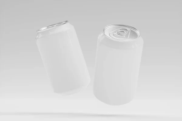 Due lattine in alluminio bianco da 0,33 l, isolate su fondo bianco. rendering 3d — Foto Stock