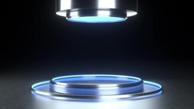Ürün sunumu için fütürist neon kaidesi. 3d hazırlayıcı