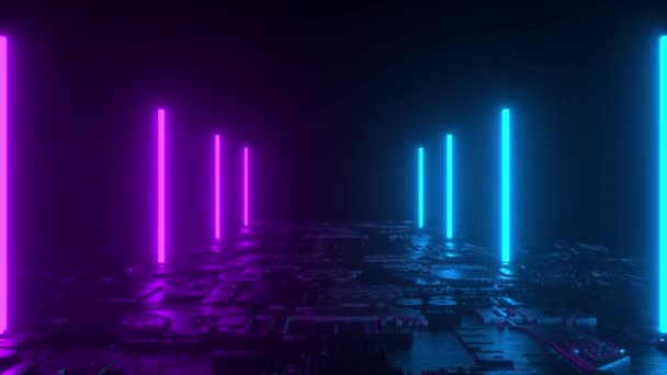Futuristisk neontunnel 3d återger animeringsslingan. — Stockvideo