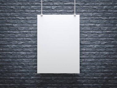 Üç boyutlu illüstrasyon. Duvarda asılı boş bir posterin kopyası.