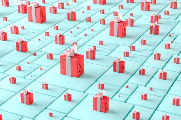 Багато червоних подарункових коробок. Концепція святкування. 3d візуалізація — стокове фото