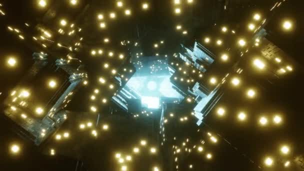 Technology metallic cubes with glowing lights in digital tunnel. 3d animation render, infinite loop — Stok video