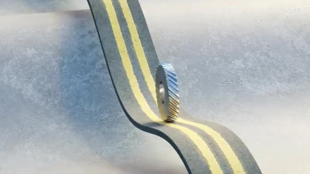 Animación en bucle satisfactoria del engranaje rodante en carretera asfaltada. Representación de animación realista — Vídeos de Stock