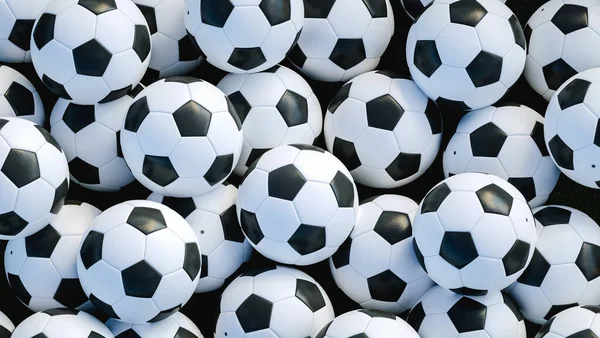 Πολλές Μπάλες Ποδοσφαίρου Για Φόντο Πανό Ρεαλιστική Μπάλα Ποδοσφαίρου Απόδοση — Φωτογραφία Αρχείου