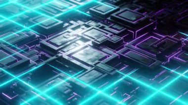 4K 3D animasyon döngüsü. Parlayan ışıkları olan soyut bir arkaplan. Teknoloji, fütüristik, bilim kurgu ve ağ konsepti.