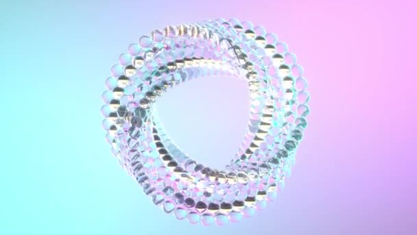 ネオンライトで回転する抽象ガラスリングの3Dアニメーションレンダリング 滑らかな催眠パターン 無限シームレスループ — ストック動画