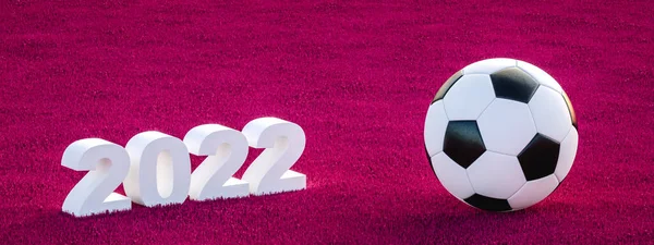 Campeonato Futebol 2022 Banner Texto Grama Com Bandeira Nacional Cor — Fotografia de Stock