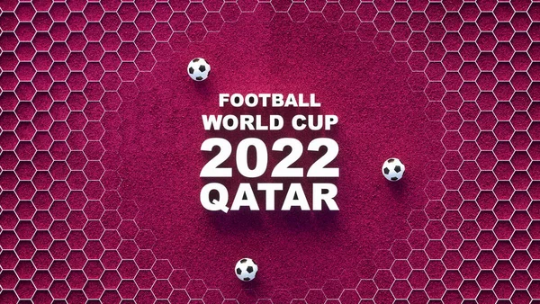 Ulusal renk arka planına sahip çimenler üzerinde Futbol Dünya Kupası 2022 Katarı. 3d oluşturma