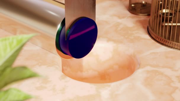 Metal Blade Cutting Pieces Violet Substance Squeezed Tube Hole Marble — Vídeo de Stock