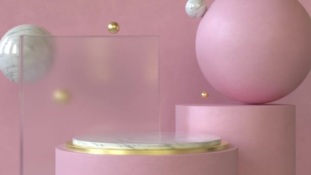 Animation Loop Podium Minimal Abstract Geometric Background Pink Product Presentation — Stockvideo