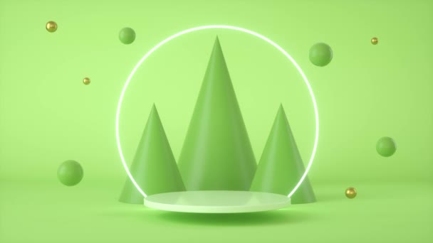 Анімаційна Петля Зелений Абстрактний Фон Подіумом Світлим Кільцем Сцена Мінімалізму — стокове відео