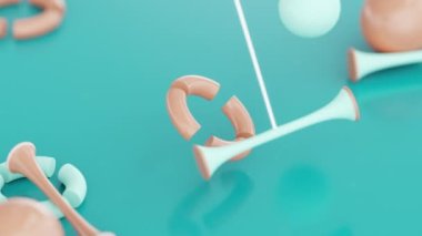 4k Video animation. Seamless loop of hanging objects swinging through a ring. Satisfying animation