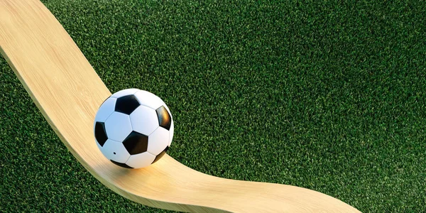 High Angle Rendering White Black Soccer Ball Wooden Ramp Green — Fotografia de Stock