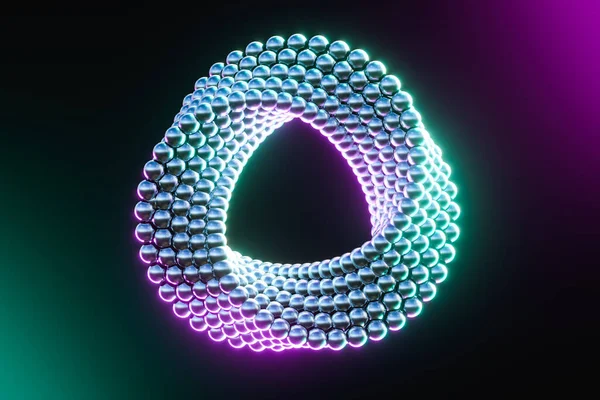 Abstract Impossible Dark Metal Balls Ring Circle Shape Neon Lights — Stockfoto