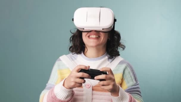 Slow Motion Video Woman Having Fun While Playing Video Games — Stok video
