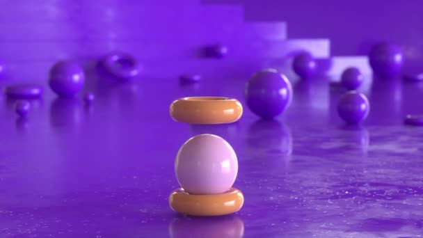 Animación Vídeo Esferas Anillos Coloridos Brillantes Que Caen Fondo Animado — Vídeos de Stock