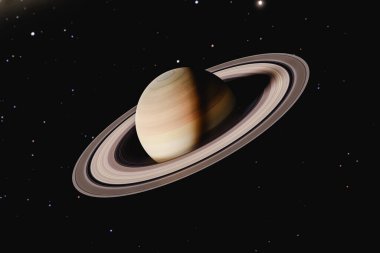 Üç boyutlu illüstrasyon. Satürn gezegeninin dış uzaydaki görüntüsü. Astronomi, galaksi ve güneş sistemi kavramı.