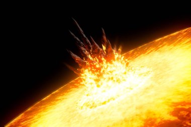 Siyah arka planda büyük bir nükleer bomba patladı. 3d hazırlayıcı
