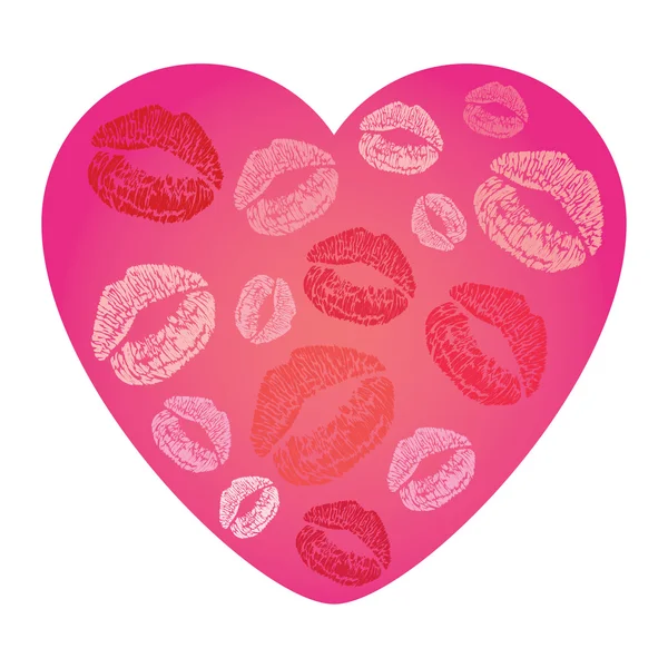 Vector illustration of heart card with lip prints — Stock Vector