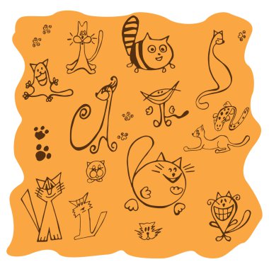 çeşitli kedi çizimleri - resimde kümesi