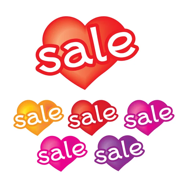 Ícones de venda de adesivos coloridos em forma de coração — Vetor de Stock