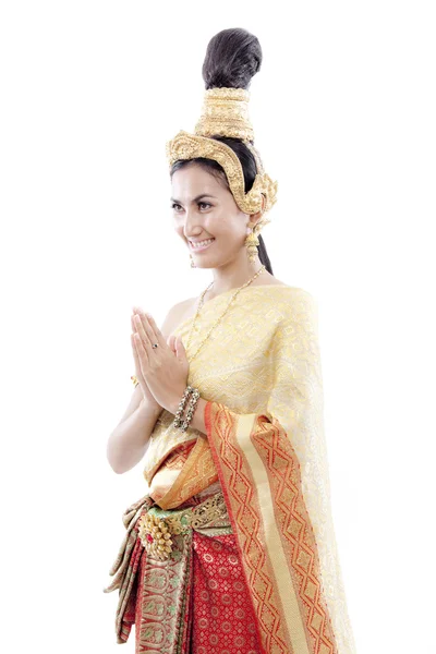 Vrouw dragen typisch Thaise jurk — Stockfoto