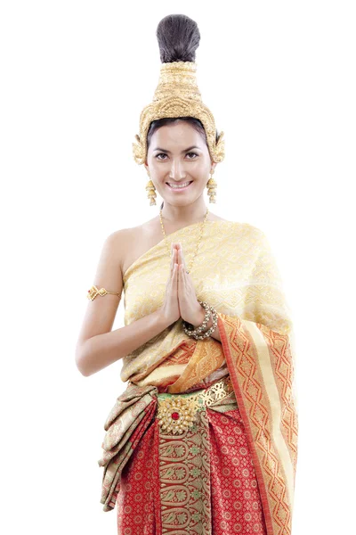 Mujer vistiendo vestido tailandés típico — Foto de Stock