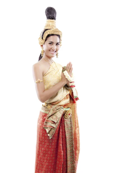 Žena nosí typické thajské šaty — Stock fotografie