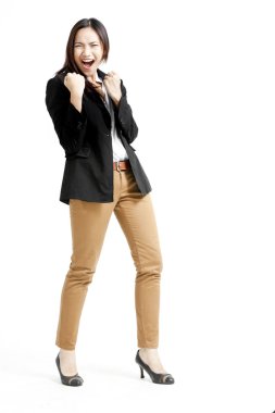 başarılı genç iş kadını onu başarı için mutlu.