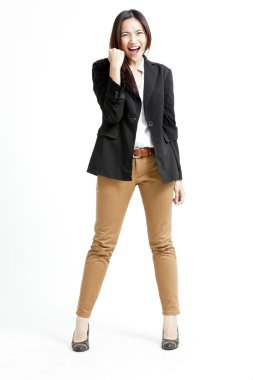 başarılı genç iş kadını onu başarı için mutlu.