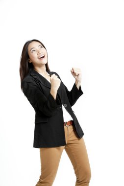 başarılı genç iş kadını onu başarı için mutlu.