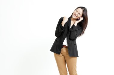 bir bardak güzel bir Asya iş kadını telefon