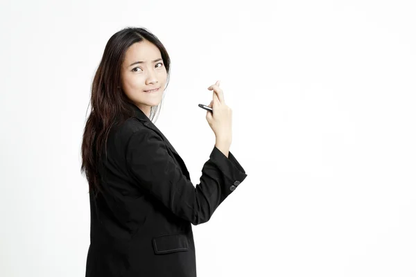 Businesswoman with crossed fingers — Stock Photo, Image