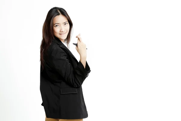 Businesswoman with crossed fingers — Stock Photo, Image