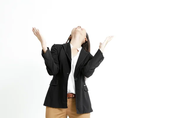 Succesvolle jonge zakenvrouw die blij voor haar succes. — Stockfoto