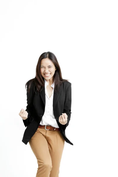 Successful young business woman happy for her success. — Stock Photo, Image