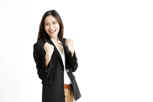 Udanego biznesu młoda kobieta szczęśliwy dla jej sukcesu. — Zdjęcie stockowe