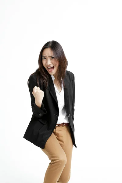 Successful young business woman happy for her success. — Stock Photo, Image