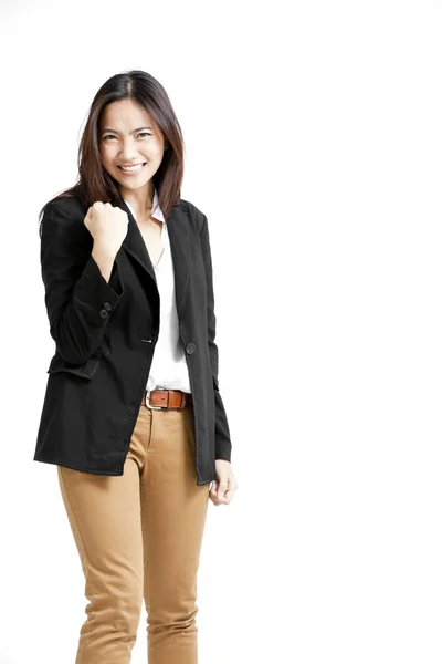 Successful young business woman happy for her success. — Stock Photo, Image