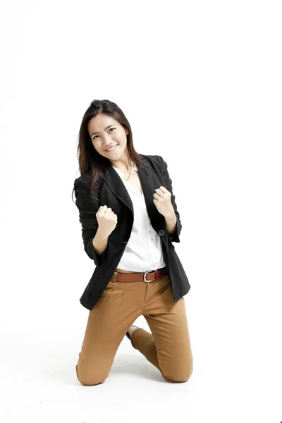 Successful young business woman happy for her success. — Stock Photo, Image