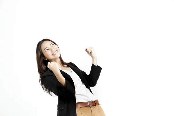 Successful young business woman happy for her success. — Stock Photo, Image