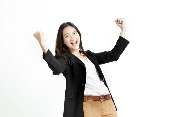 Successful young business woman happy for her success. — Stock Photo, Image