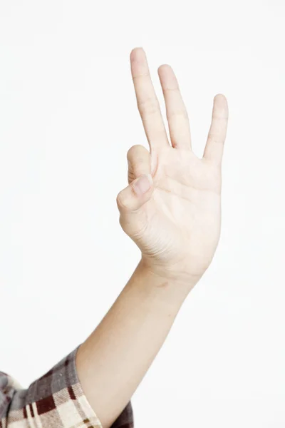 Жінка показує знак руки — стокове фото