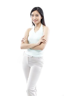 Beyaz arka plan üzerinde izole genç casual kadın stil