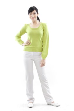 Kendine güvenen kadın beyaz bir arka plan