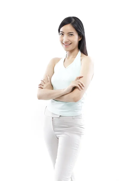 Young casual woman style isolated over white background — Stock Photo, Image