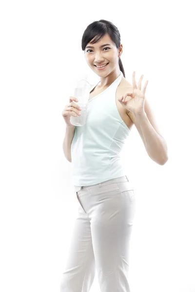 Pretty girl drinking water from bottle — Stock Photo, Image