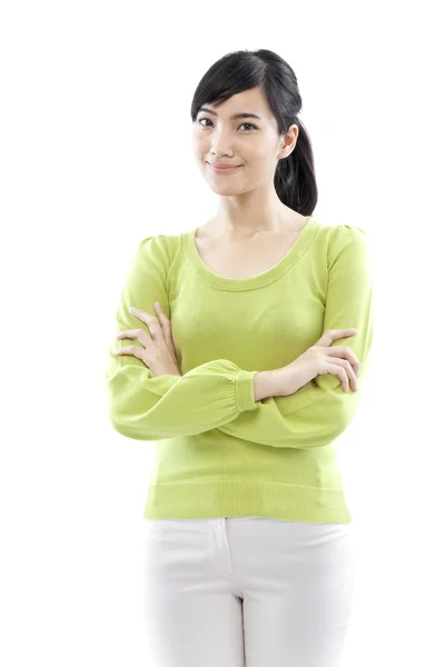 Confident woman against a white background — Stock Photo, Image