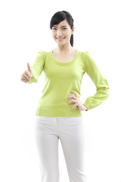 Confident woman against a white background — Stock Photo, Image
