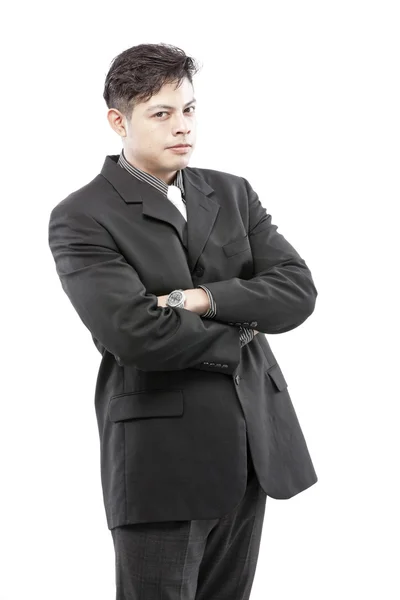 Young happy smiling cheerful business man, over white background — Stock Photo, Image